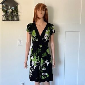 Speechless Black Midi Dress with Green Floral Pattern